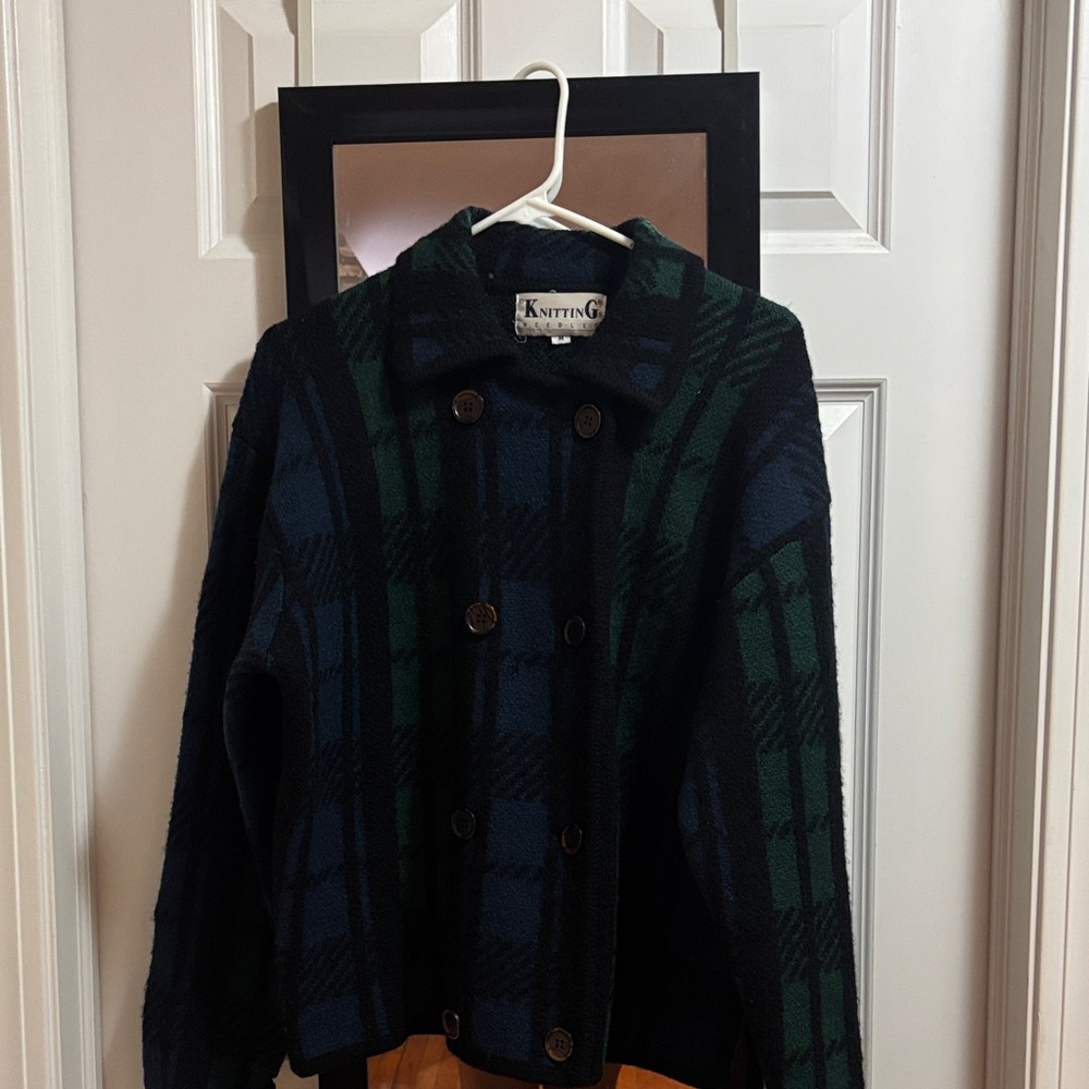 Women's Plaid Cardigan - Black and Green